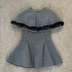 Trish Scully Child Grey “Wool” Flare Dress and Rabbit Fur Caplet, 6
